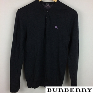 美品 BURBERRY BLACK LABEL 長袖ニット ヘンリーネック チャコールグレー サイズ2 返品可能 送料無料