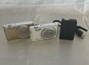 【通電確認済み】コンパクトデジタルカメラ CASIO EXILIM 12X 16.1 MEGA PIXELS カシオ ホワイト ゴールド 2個まとめ 充電器付き 4d