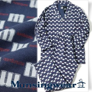 新品1円～★定価1.6万 Munsingwear マンシングウェア メンズ コットン綿 テーラードパジャマ L ネイビー 長袖長ズボン ロゴ ◆5860◆