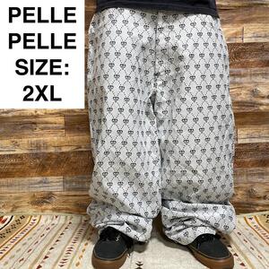 PELLE PELLE ペレペレ 総柄パンツ ストリート バギーパンツ y2k b系 w39 2xl グレー 灰色 ねずみ色 古着 オーバーサイズ 個性的 xxl メンズ