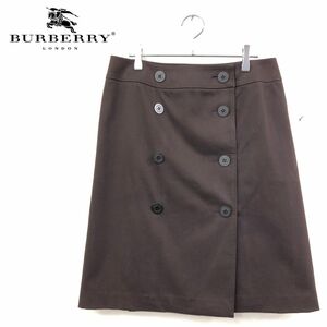 1O2177-J◆BURBERRY バーバリー ラップスカート◆ブラウン サイズ44 大きめサイズ レディース 巻きスカート ボタンデザイン 綿96% ボトムス