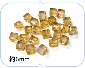 IMB13 クリスタル キューブ ビーズ 6mm ゴールデンシャンパンAB 24個セット ハンドメイド アクセサリー 手芸 材料 素材 キラキラ 正方形