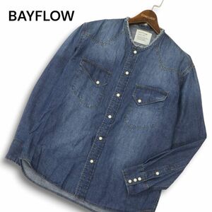 BAYFLOW ベイフロー 通年 ノーカラー 襟フリンジ加工★ 長袖 ウエスタン デニム シャツ Sz.2　メンズ　C4T08068_9#C