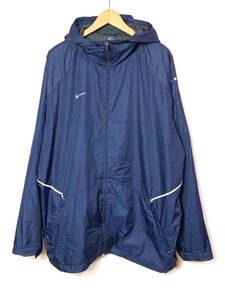 ■ NIKE STORM FIT フード付き ジャケット XLサイズ 紺 ナイキ ストーム フィット パーカー リフレクター 胸 スウッシュ ロゴ 古着 ■