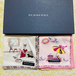 【人気柄】新品/2枚/女の子/BURBERRY/ハンカチ/正規品/バーバリー/綿100%/未使用/即決/匿名発送/桜/ピンク/y/大判/箱なし/犬/ダックス/42