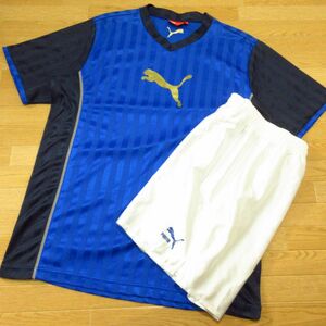 ◎使用少なめ！PUMA プーマ XL 上下セット！サッカー◆ユニフォーム ジャージ / Tシャツ&ゲームパンツ◆メンズ 青x白◆BA0402