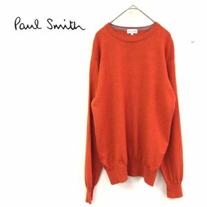 1O2544-K◆良品 Paul Smith ポールスミス 長袖ニットトップス◆sizeM オレンジ 無地 薄手 ウール100% カジュアル クルーネック メンズ