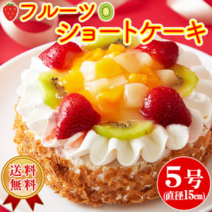 ショートケーキ 5号 冷凍 ホール フルーツケーキ フルーツ ホールケーキ 洋菓子 苺 イチゴ 白桃 キウイ 冷凍 4～6人
