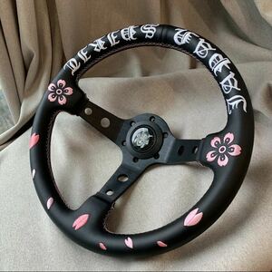 ②【送料無料】サムライ 桜模様blossom スポーツ ラフトステアリングホイール 340mm 深さ95mm