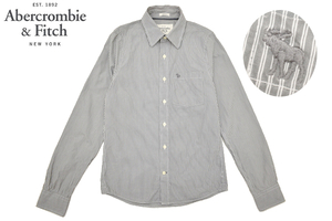 Y-8342★送料無料★超美品★Abercrombie&Fitch アバクロンビー&フィッチ MUSCLE★グレー ストライプ 胸ロゴ刺繍 長袖 ドレス シャツ Ｓ