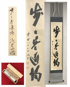 【千寿】大徳寺派 三玄院 藤井誡堂 歩々是道場 紙本 d190◆箱/茶道具/古美術/時代品/掛軸/100016919