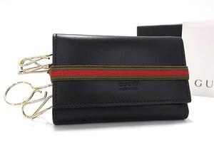 1円 ■極美品■ GUCCI グッチ 033 1147 0891 レザー 6連 キーケース 鍵入れ レディース メンズ ブラック系 BJ6593