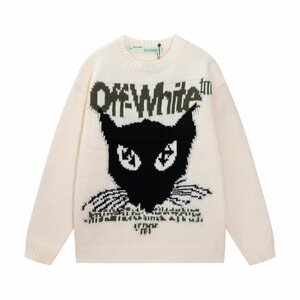 OFF-WHITE ニット セーター レッドハート刺繍 男女兼用 長袖 セーター トップス 秋冬 Lサイズ