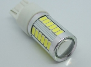 ＜T20W02W-001＞T20 33SMD LED プロジェクタータイプ　ブレーキ・テールライト ＜白・6000Ｋ＞ DC12V 21W置換えダブル球／ シングル球