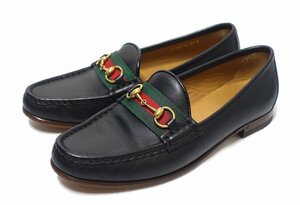 極美品 GUCCI グッチ ウェビング ホースビット ローファー 384874 カーフ レザー ブラック レディース 37 1/2 C 23.5～24cm位 シェリー