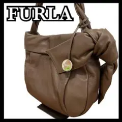 【美品】FURLA ワンハンドルバッグ ブラウン リボン レザー 保存袋付き