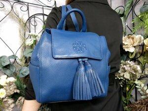 ●超美品●TORY BURCH トリーバーチ●テイラー●タッセル●カーフ レザー 本革●リュックサック●ブルー●ゴールド金具●かばん●Js50315