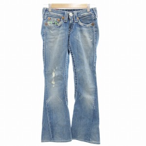 トゥルーレリジョン TRUE RELIGION フレアデニム ジーンズ ブーツカット ベルボトム ダメージ加工 USA製 24 XS インディゴブルー