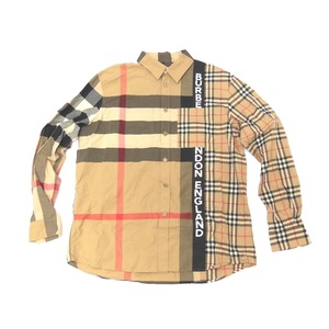 NA6162 バーバリー 長袖シャツ ノバチェック ロゴ ベージュ系 #M メンズ BURBERRY 中古