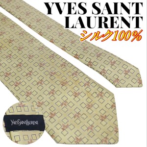 YVES SAINT LAURENT イヴサンローラン 総柄 リーフ柄 スクエア柄 シルクネクタイ ブランドネクタイ カジュアルネクタイ