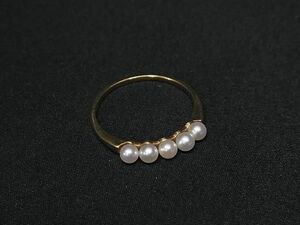 1円 ■美品■ MIKIMOTO ミキモト 本真珠 アコヤ真珠 パール 約3mm 18K 750 18金 リング 指輪 アクセサリー 約15号 ゴールド系 AX7382