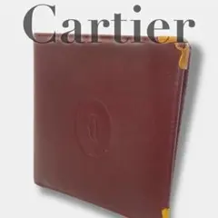 【良品】Cartier マストライン カーフスキン 二つ折り財布 ゴールドメッキ