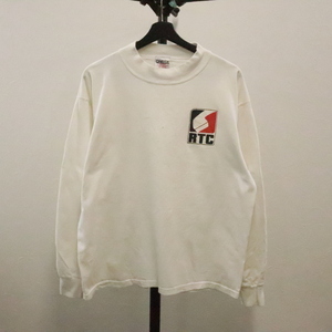 V711 90sビンテージ オニータ 長袖プリントTシャツ USA製■1990年代製 表記Lサイズ 白 ホワイト RTC モックネック ロンＴ アメカジ 古着