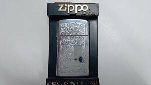 シルバー　アラベスク柄　スリム　90年　Zippo　美品