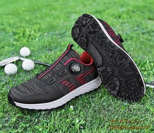 高級品 メンズ ゴルフシューズ 新品 ダイヤル式 運動靴 4E 幅広い Golf shoes スポーツシューズ フィット感 軽量 防滑 弾力性 黒 25.0cm