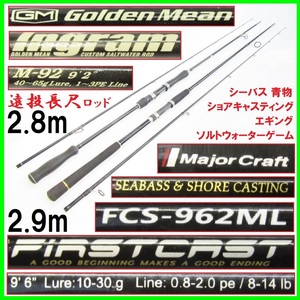 長尺遠投 シーバス ショアキャスティング ジギング エギング 2竿 Majorcraft FIRSTCAST FCS-962ML GM Ingram M-92 ソルトウォーターゲーム