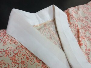 1円 良品 正絹 長襦袢 縮緬 式典 和装 和服 アンティーク 菊 花柄 枝花 草花 おしゃれ 袷 身丈126cm 裄65cm【夢職】★★★