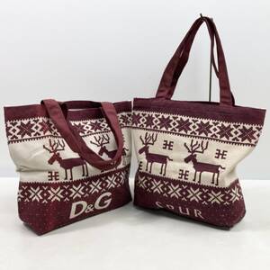 ◆ 【中古品】 DOLCE&GABBANA ドルチェアンドガッバーナ SPUR☆ シュプール キャンパス トートバッグ 2枚 セット 赤/ベージュ 0.52kg