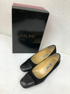 CELINE セリーヌ　パンプス　靴　黒　プレート　35 1/2 女性用　 スクエアトゥ　ヒール　スウェード　レザー