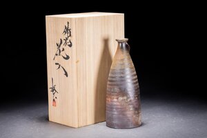 【善古堂】某有名オークション買入 時代物 備前焼 鈴木勝詩作 花入 花生 共箱 和風インテリア 骨董品 古美術1025-270S02