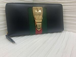 超美品！！GUCCI グッチ 長財布 財布 ラウンドファスナー ブラック シルヴィ シェリーライン ジップアラウンドウォレット