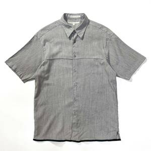 90s 80s Perry ellis ペリーエリス レーヨン 半袖シャツ ボックス ビンテージ アメリカ製 usa old M グレー ブラック 単色 オープンカラー