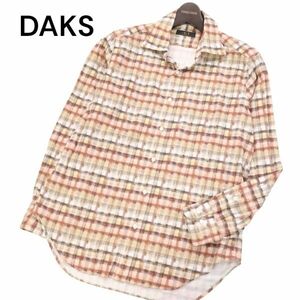 美品 21SS★ DAKS ダックス 通年 ムラ染め 滲みチェック柄★ 長袖 チェック シャツ Sz.M　メンズ　I4T00490_2#C