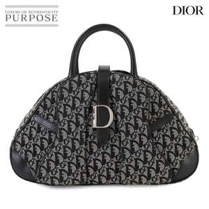 クリスチャン ディオール Christian Dior トロッター ダブルサドル ハンド バッグ キャンバス レザー ブラック 90255218