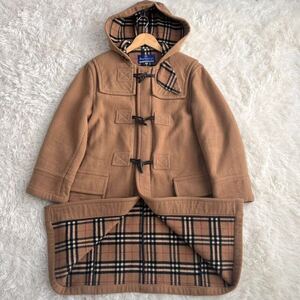 3119【希少カラー】BURBERRY BLUE LABEL バーバリーブルーレーベル ダッフルコート ロングコート ノバチェック フード付 ウール 38 Mサイズ