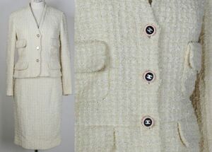 95C CHANEL mirror coco button tweed jacket skirt suit size 36 シャネル ココマークボタン ツイード ジャケット スカート スーツ d0003