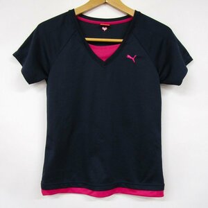 プーマ 半袖Tシャツ レイヤード風 ドライセル スポーツウエア レディース Mサイズ ネイビー PUMA