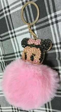 【中古】ミニーマウス ポンポン ふわふわ キーホルダー Disney