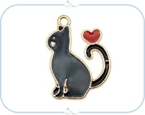 E168 チャーム 黒猫 ハート ねこ ネコ ゴールド ハンドメイド 材料 アクセサリー パーツ デザイン ネックレス ブレスレット ピアス 海外