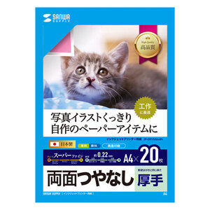 インクジェット用両面印刷紙 厚手 A4サイズ 20枚入り 両面印刷が可能 JP-ERV5NA4N サンワサプライ 送料無料 新品