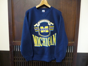 USA古着　90S スウェットシャツ RUSSELL ATHLETIC MICHIGAN XL 紺　ネイビー　MADE IN USA 