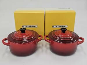 E28277(062)-601/WM0　2点まとめ　食器　LE CREUSET　ル・クルーゼ　ミニココット　910050-00　耐熱　Red　赤　箱付き