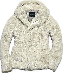 定価12万 1piu1uguale3 CREAMY ECO FUR DROP ZIP HOODIE Ⅴサイズ エコファージップフードジャケット ブルゾン wjk akm ジュンハシモト