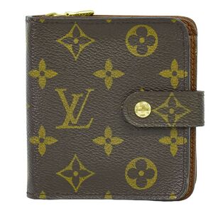 本物 ルイヴィトン LOUIS VUITTON LV コンパクトジップ モノグラム 折財布 コンパクトウォレット ブラウン M61667