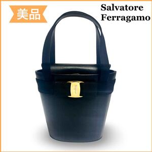 正規品　Salvatore Ferragamo　サルヴァトーレフェラガモ ヴァラ リボン バケット ハンドバッグ　黒　送料無料