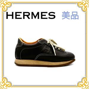 HERMES エルメス クイック レザー スニーカー レディース ブラック 黒 23 ブランド 靴 シューズ おしゃれ 普段遣い カジュアル きれいめ 